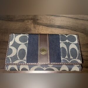 Coach Signature Striped Legacy Denim Accordion Zipper Wallet